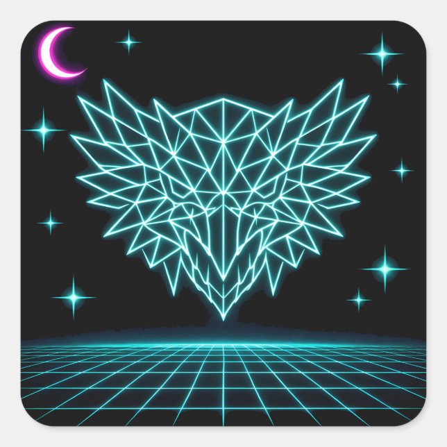 Sticker Carré Néon Phoenix Synthwave - Feu Rétro en Ébullition (Devant)