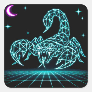 Sticker Carré Néon Scorpion Synthwave – Dard Électrique Rétro