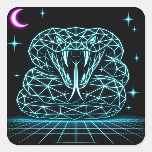 Sticker Carré Neon Snake Synthwave - Retro Viper Strike (Devant)