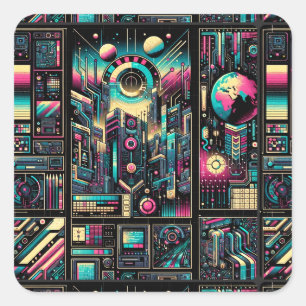 Sticker Carré Neon Tech Odyssey