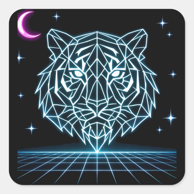 Sticker Carré Neon Tiger Synthwave – Electric Striker Retro (Devant)