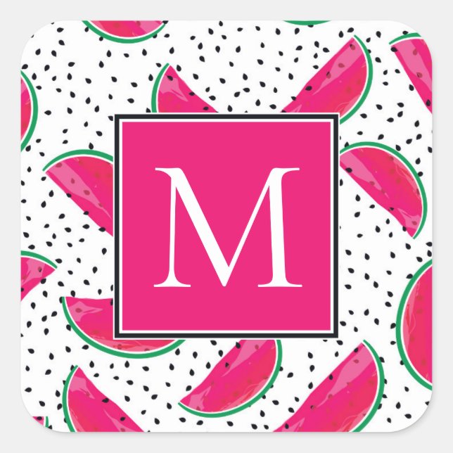 Sticker Carré Neon Watermelon sur le Motif des semences (Devant)