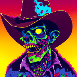 Sticker Carré Neon Zombie Cowboy