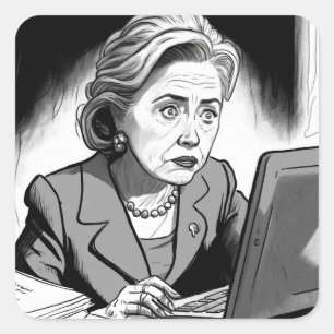 Sticker Carré Nerveux et effrayé : Hillary Clinton supprime le c