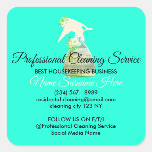 Sticker Carré Nettoyage de la fleur de Spray mignon vert néon