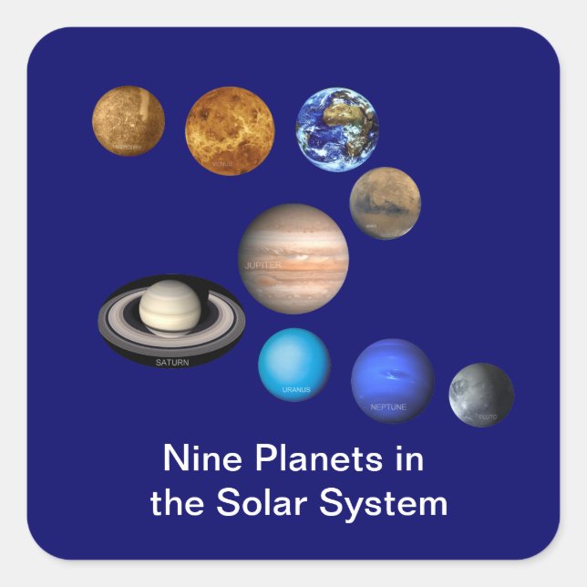 Sticker Carré Neuf planètes dans le système solaire (Devant)