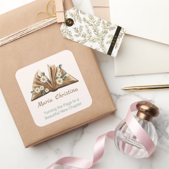 Sticker Carré New Chapter Begins Turning the Page Floral (Cadeaux)