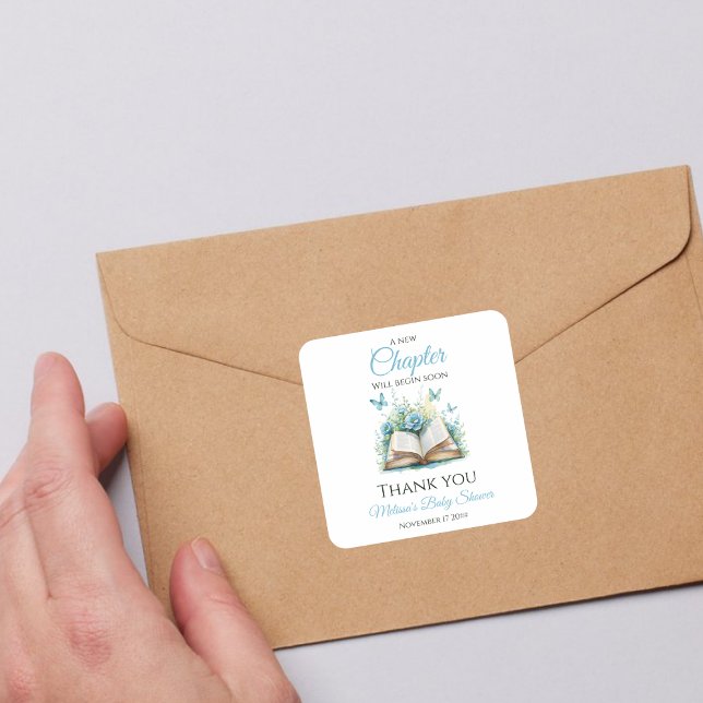 Sticker Carré New Chapter Blue Boy Brunch StoryBook Baby Shower (Créateur téléchargé)