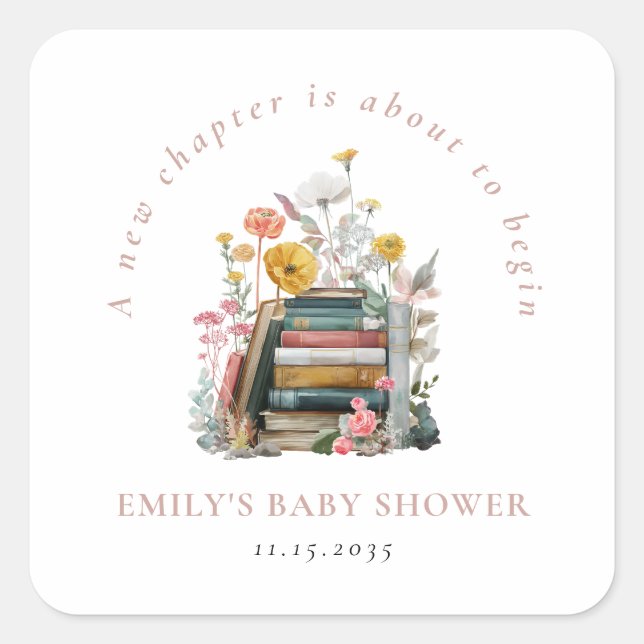 Sticker Carré New Chapter Floral Baby Shower (Devant)
