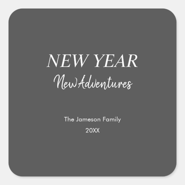 Sticker Carré New Year New Adventures | Charcoal Gray Holiday (Devant)