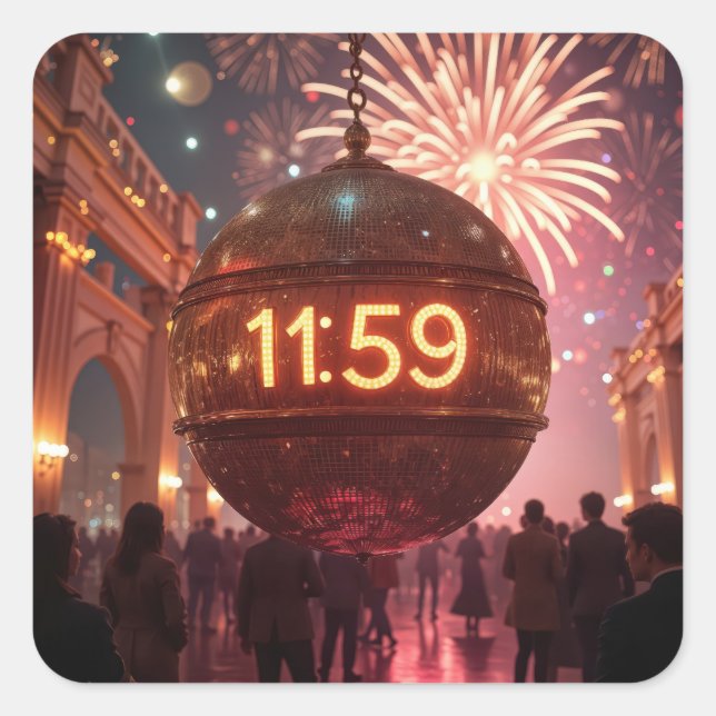 Sticker Carré New Year's Eve Countdown Clock with Fireworks (Devant)