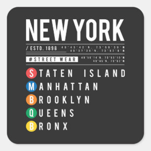 Sticker Carré New York 5 Boroughs
