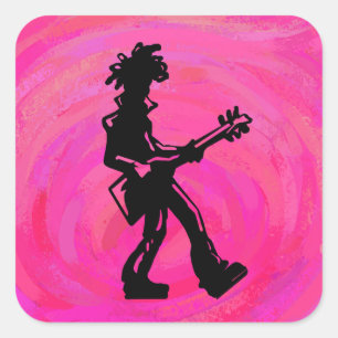 Sticker Carré New York Boogie Nights Guitare Hot Pink