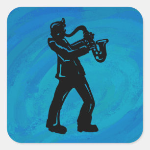 Sticker Carré New York Boogie Nuits Saxophone Bleu