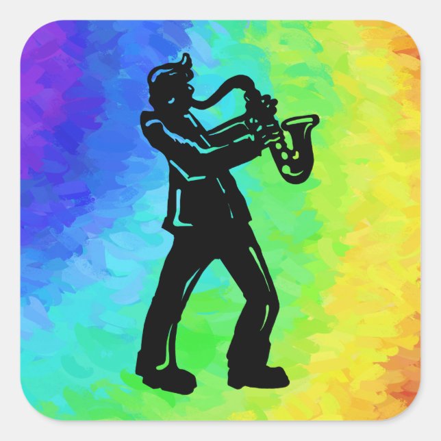 Sticker Carré New York Boogie Nuits Saxophone Rainbow (Devant)
