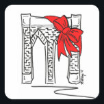 Sticker Carré New York Christmas Red Bow NYC Brooklyn Bridge<br><div class="desc">L'autocollant de vacances de New York présente le pont Brooklyn orné d'un joyeux arc de Noël rouge. Ces autocollants font des enveloppes parfaites pour la série de cartes de fin de année "Noël à New York". Créé à partir d'une illustration de stylo et d'encre originale. Cette conception est également disponible...</div>
