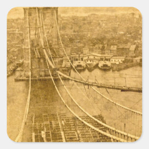 Sticker Carré New York City Brooklyn Bridge Construction 1870