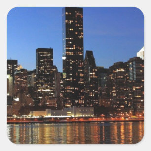 Sticker Carré New York City Skyline la nuit