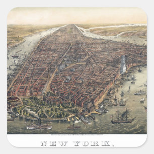 Sticker Carré New York City vintage, Manhattan, pont de Brooklyn