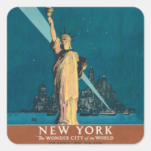 Sticker Carré New York City Vintage voyage Liberty Skyline