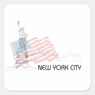Sticker Carré New York - Drapeau de la Statue de la Liberté USA