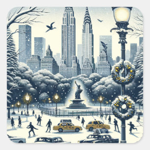 Sticker Carré New York Holiday Elegance - Noël personnalisable