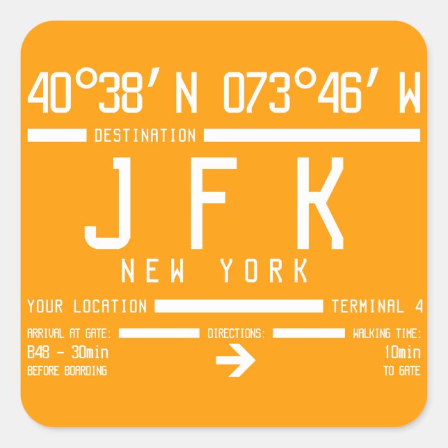 Sticker Carré New York JFK International Airport Code (Devant)