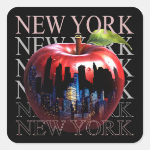 Sticker Carré New York La Grande Pomme Fruit Silhouette Ville