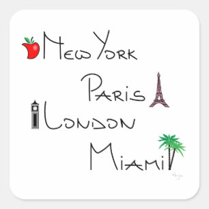 Sticker Carré New York, Paris, Londres, Miami