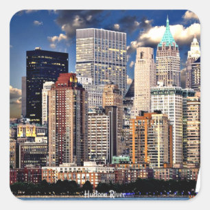 Sticker Carré New York Skyline, Hudson River,