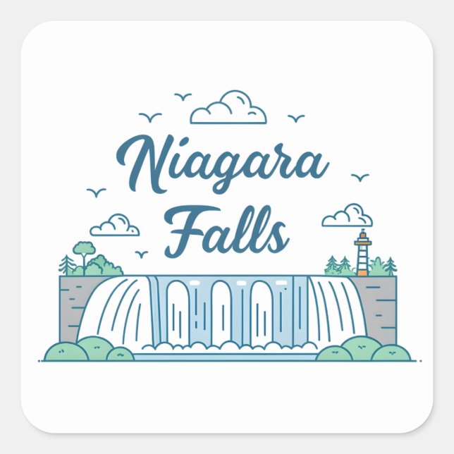 Sticker Carré Niagara Falls Minimal Flat Design Illustration (Devant)