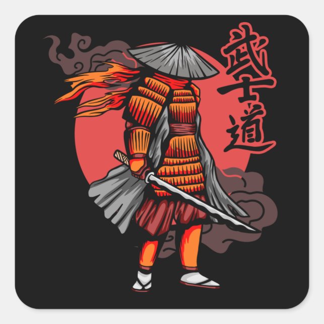 Sticker Carré Nice Samurai Retro - Samurai Holding Katana (Devant)