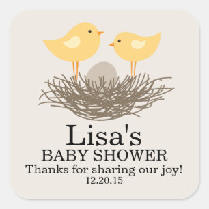 Sticker Carré Nid d'oiseau jaune   BABY SHOWER