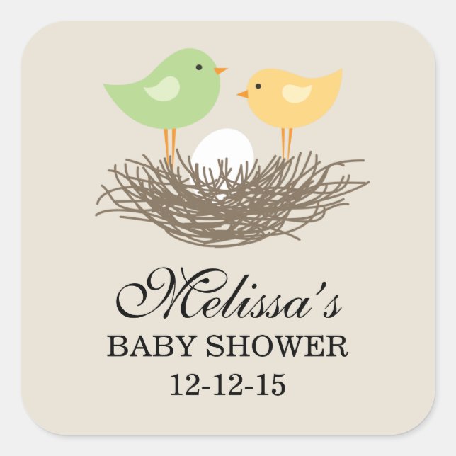 Sticker Carré Nid d'oiseau jaune et vert | BABY SHOWER (Devant)