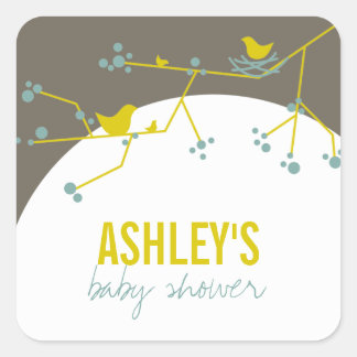 Sticker Carré Nidification Famille D'Oiseaux Sur Branches Baby s