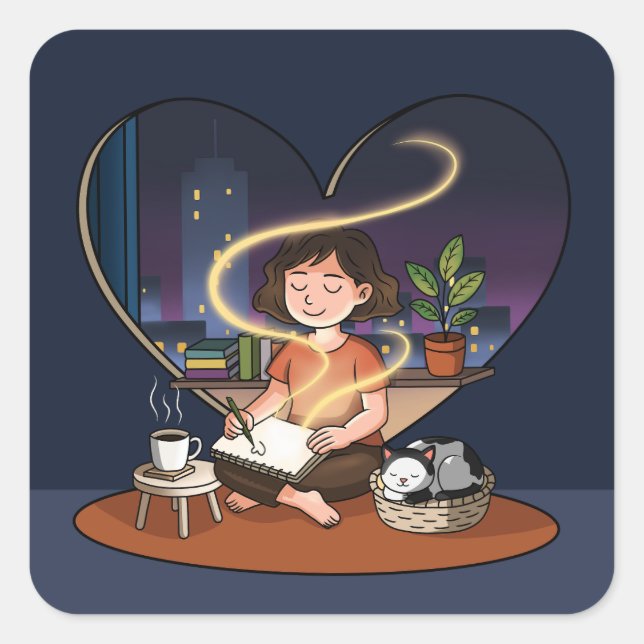 Sticker Carré Night Creator Cozy Heart Window Art (Devant)