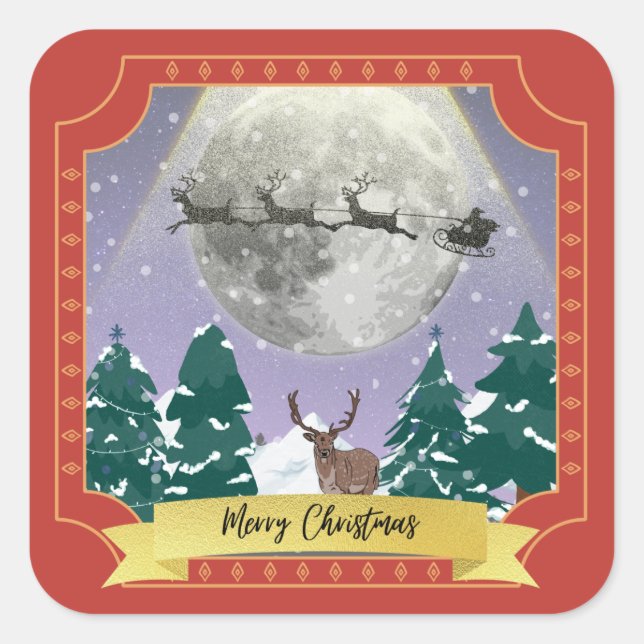 Sticker Carré Night de Noël moderne Vintage (Devant)