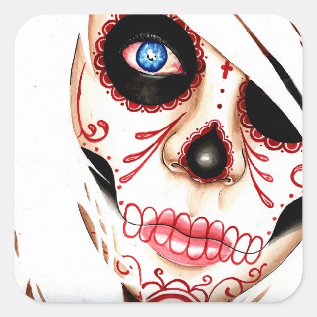 Sticker Carré Nightmares Day of Dead Sugar Skull Girl (Devant)