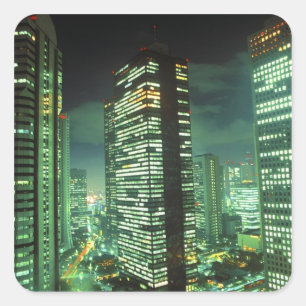 Sticker Carré Nightscape, Shinjuku, Tokyo, Japon