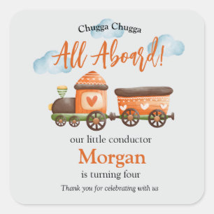 Sticker Carré N'importe quel âge Anniversaire Joli train Waterco