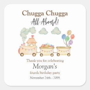 Sticker Carré N'importe quelle aquarelle d'anniversaire Brown tr