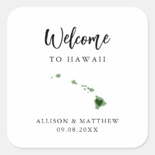Sticker Carré N'importe quelle couleur Hawaii Mariage Welcome Sa