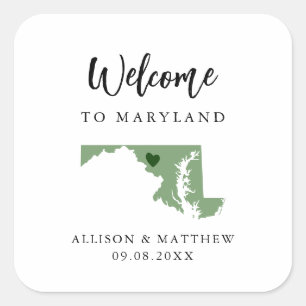Sticker Carré N'importe quelle couleur Maryland Mariage Welcome