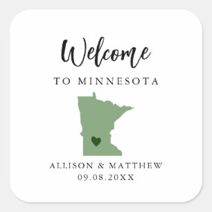 Sticker Carré N'importe quelle couleur Minnesota Mariage Welcome
