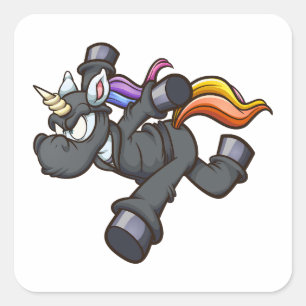 Sticker Carré ninja unicorn animée en colère