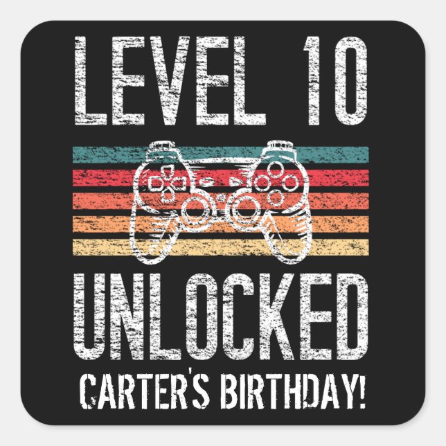 Sticker Carré Niveau 10 Déverrouillé 10e anniversaire Personnali (Devant)