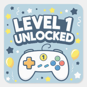 Sticker Carré Niveau 1 déverrouillé - Jeux d'anniversaire