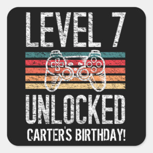 Sticker Carré Niveau 7 Déverrouillé 7e anniversaire Personnalisé