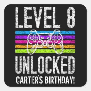 Sticker Carré Niveau 8 Déverrouillé 8e anniversaire Jeu personna