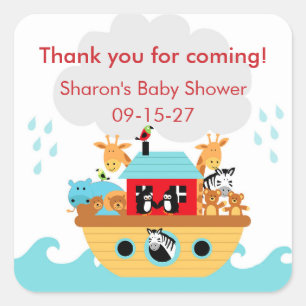 Sticker Carré Noah's Ark Baby shower merci de favoriser autocoll